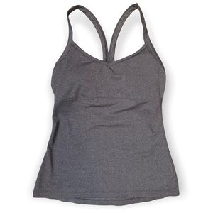 alo yoga gray strappy tank with built in shelf bra